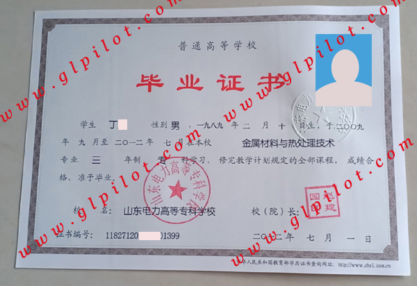 山东电力高等专科学校毕业证样本图片 山东电力高等专科学校毕业证样本图片
