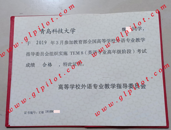 青岛科技大学TEM8英语八级证书样本 青岛科技大学TEM8英语八级证书样本