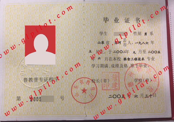 2005年德州粮食学校毕业证样本_模板_图片 2005年德州粮食学校毕业证样本_模板_图片