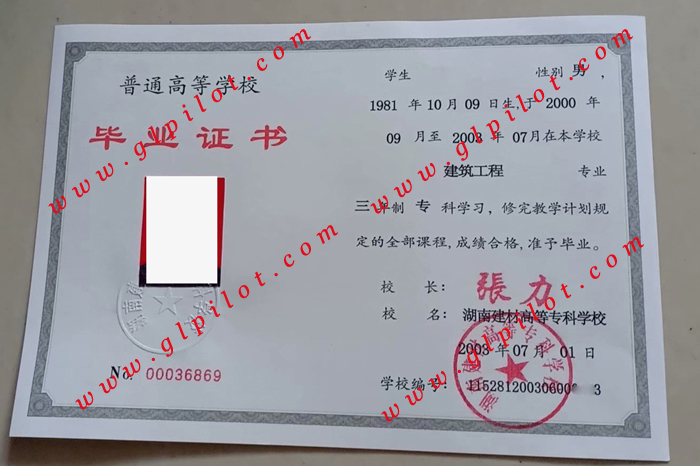 2003年湖南建材高等专科学校毕业证样本_模板_图片