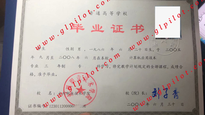 2008年永州职业技术学院专科毕业证样本_模板_图片 2008年永州职业技术学院专科毕业证样本_模板_图片