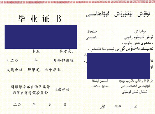 新疆自学考试委员会毕业证样本图片(模板)展示 新疆自学考试委员会毕业证样本图片(模板)展示