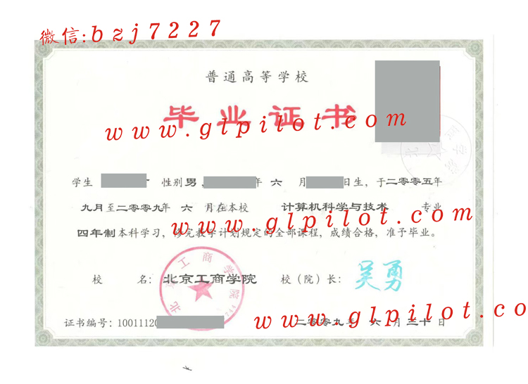 北京工商学院2009年毕业证模板（样本）图片 2023-11-07