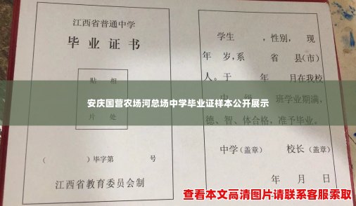 安庆国营农场河总场中学毕业证样本公开展示