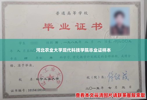 河北农业大学现代科技学院毕业证样本
