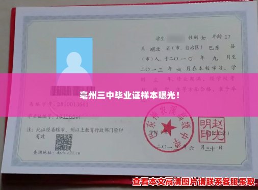 亳州三中毕业证样本曝光! 亳州三中毕业证样本曝光!