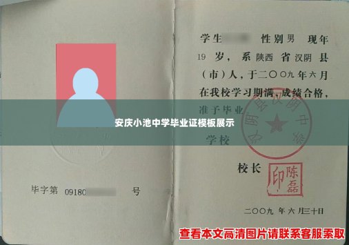 安庆小池中学毕业证模板展示