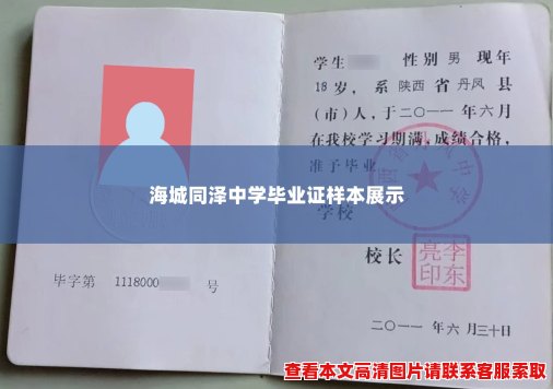 海城同泽中学毕业证样本展示