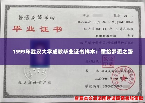 1999年武汉大学成教毕业证书样本：重拾梦想之路