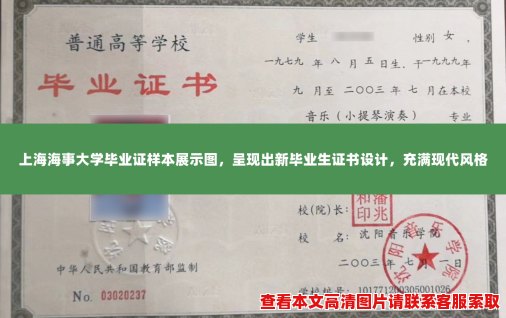 上海海事大学毕业证样本展示图，呈现出新毕业生证书设计，充满现代风格