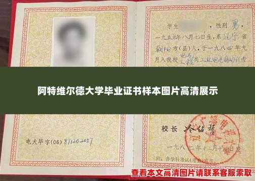 阿特维尔德大学毕业证书样本图片高清展示