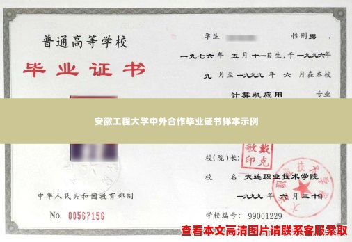 安徽工程大学中外合作毕业证书样本示例