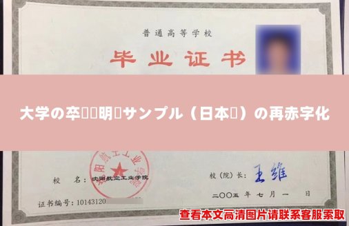 大学の卒業証明書サンプル（日本語）の再赤字化