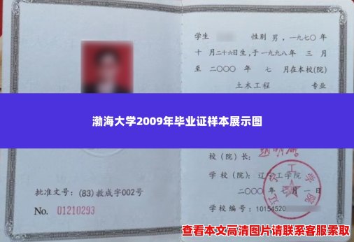 渤海大学2009年毕业证样本展示图 渤海大学2009年毕业证样本展示图