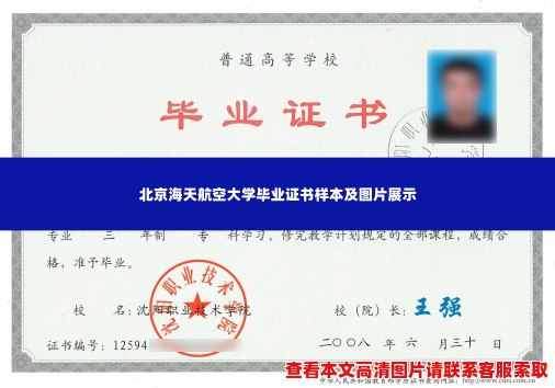 北京海天航空大学毕业证书样本及图片展示