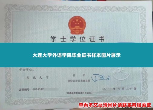 大连大学外语学院毕业证书样本图片展示 大连大学外语学院毕业证书样本图片展示