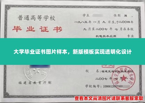 大学毕业证书图片样本,新版模板实现透明化设计 大学毕业证书图片样本,新版模板实现透明化设计